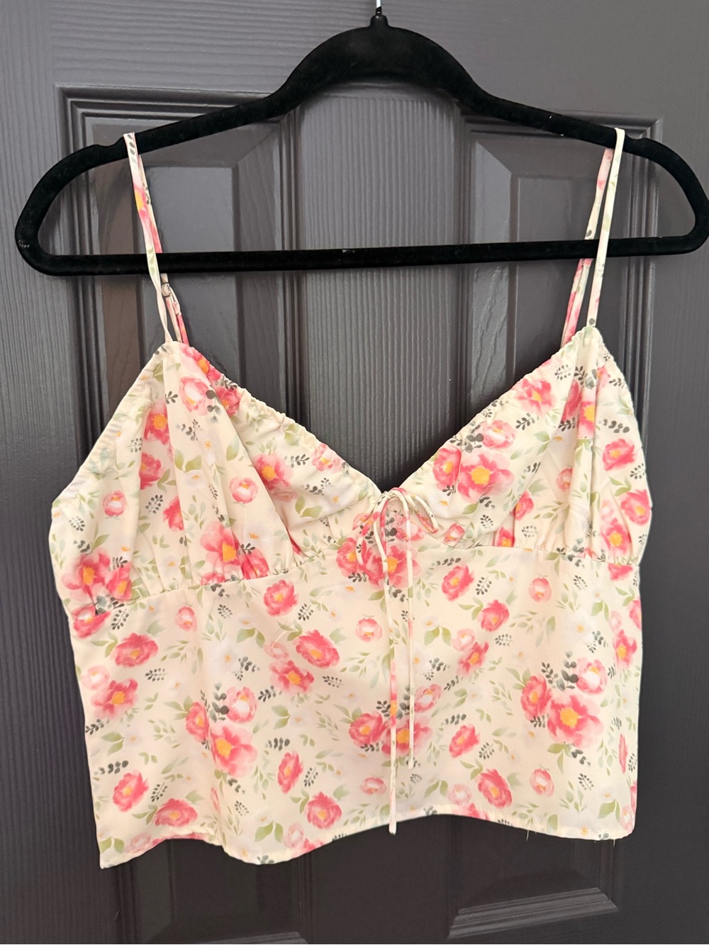 FORE | Delicate Floral Tie-Front Cami - Pink/Cream
